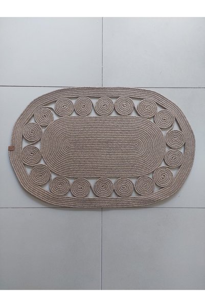 MTG JÜT TASARIM Straw Color Snail Patterned Oval Jute Large Size Doormat – Multi-Purpose Use