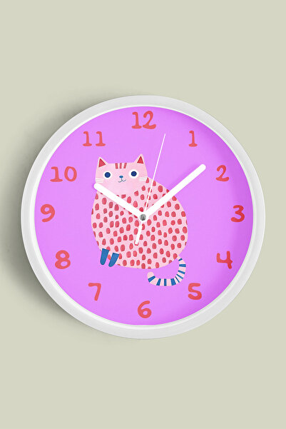 JHAAR ساعة حائط حديثة بتصميم قطة - ساعة حائط لغرفة الأطفال - 30 سم - هيكل أبي...