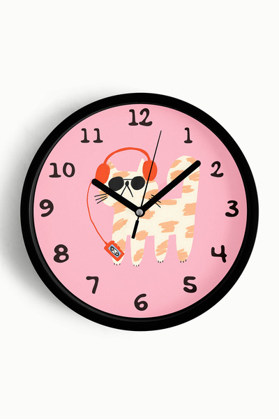 JHAAR Ceas de perete modern cu design pisică care ascultă muzică - Ceas de pe...