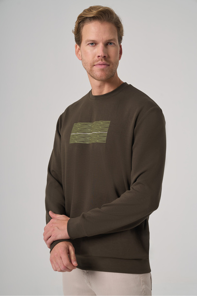 Morven Ανδρικό φούτερ με λαιμόκοψη χακί Trend με τύπωμα