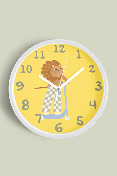 JHAAR Ceas de perete modern pentru camera copiilor cu leu pe skateboard - 35 ...