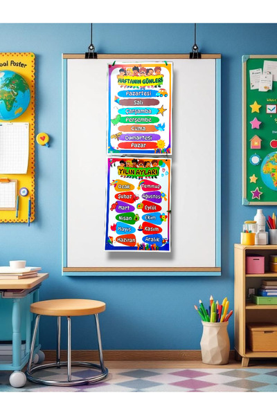 Kozalak Tasarım Haftanın günleri Yılın ayları Afişi Okul ve Sınıflar için Pvc...