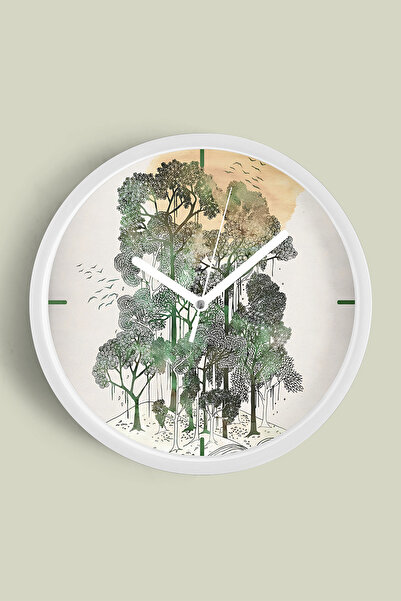 JHAAR ساعة حائط حديثة بتصميم مناظر طبيعية تجريدية - 30 سم - هيكل أبيض مع زجاج...