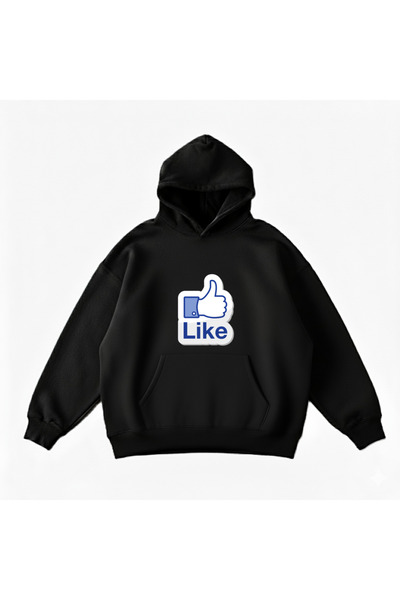 Maki Home Makiteks Black Cotton Unisex Pocketed Hooded Relaxed Fit Like Printed Sweatshirt