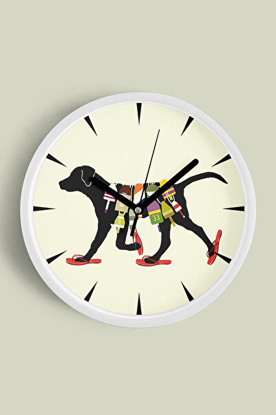 JHAAR Ceas de perete modern cu design abstract de câine - 42 cm - Carcasă alb...