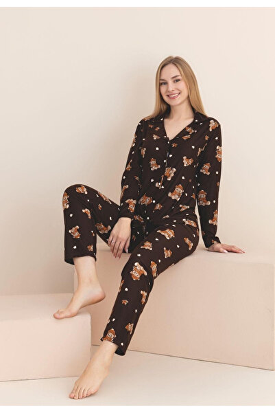 embody Women's buttoned pyjamas brown Christmas gift 5013