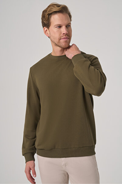 Morven Men's Khaki Basic Crew Neck Sweatshirt