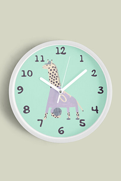 JHAAR Ceas de perete pentru camera copiilor cu girafa care joaca la coș - 25c...