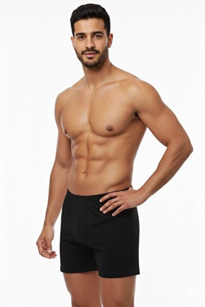 enmodaiçgiyim 1 Piece Black 100% Cotton Comfortable Cut Men's Long Underwear Boxer