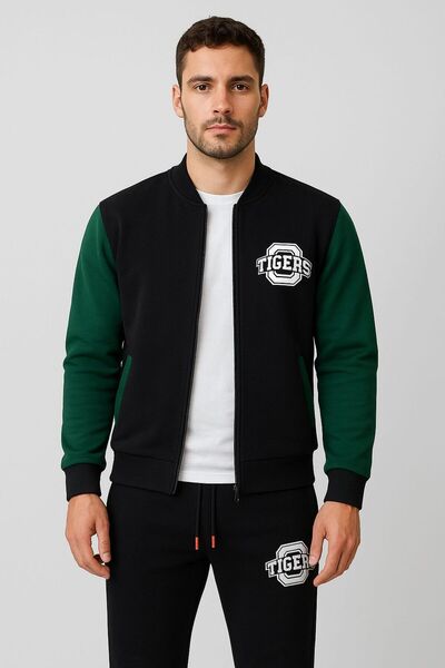 HerTarzınTrendi Men's Printed College Style Tracksuit Set – Zip-Up Top & Jogg...