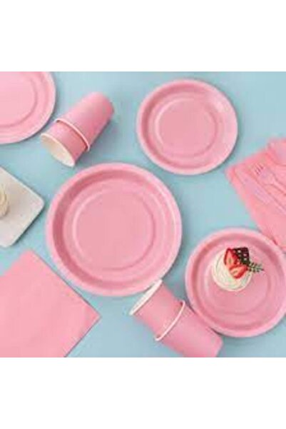 ZENVİVA Pink 16 Plates and 16 Pink Cups