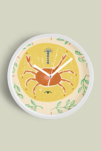 JHAAR Modern Wall Clock with Tropical Crab Motif - 42cm - White Case with Gla...