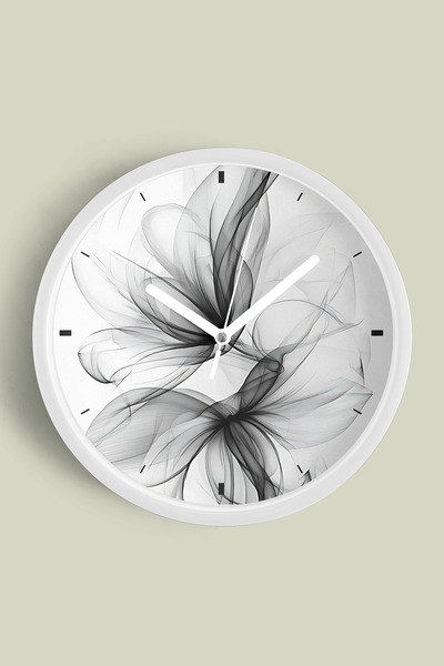JHAAR Ceas de perete modern cu design floral abstract - 35 cm - Carcasă albă ...