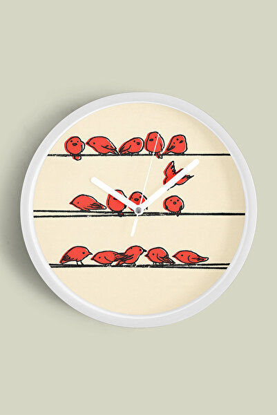 JHAAR ساعة حائط حديثة مزخرفة برسومات طيور لطيفة - 30 سم - علبة بيضاء مع زجاج ...