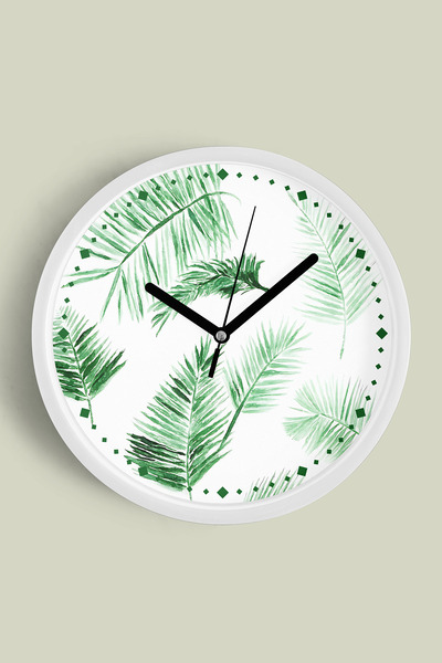 JHAAR Ceas de perete modern cu model de frunze tropicale - 42 cm - Carcasă al...