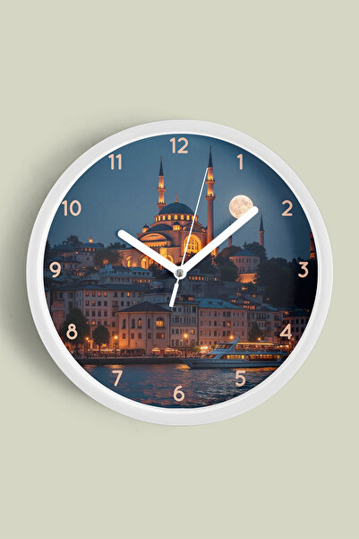 JHAAR Ceas de perete modern cu vedere la Bosphor și la Moschee - 42 cm - Carc...