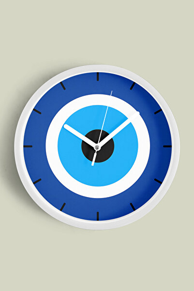 JHAAR ساعة حائط عصرية بتصميم عين الشر - 30 سم - هيكل أبيض مع واجهة زجاجية - آ...