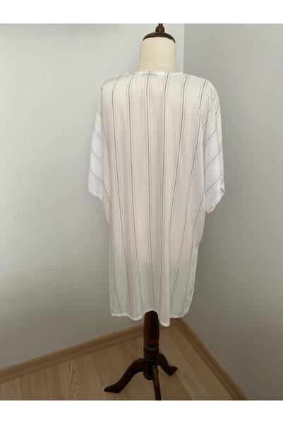 WhiteArt Women's White Background Enden Striped Silk Blend Fabric Tie-Front Pareo