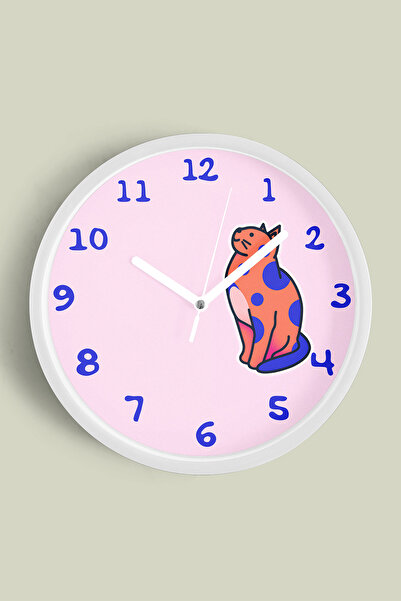 JHAAR ساعة حائط حديثة لغرفة الأطفال على شكل قطة لطيفة - 35 سم - هيكل أبيض مع ...