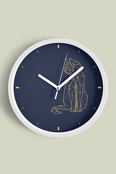 JHAAR ساعة حائط حديثة بنمط قطة هندسية - 30 سم - هيكل أبيض مع واجهة زجاجية - آ...