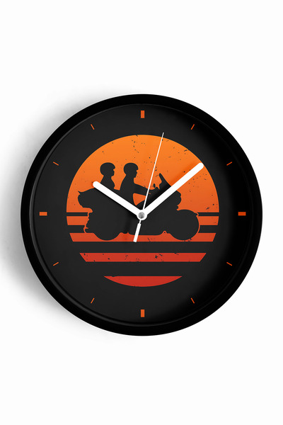 JHAAR ساعة حائط حديثة بتصميم ريترو سيلويت للدراجين - 30 سم - هيكل أسود مع زجا...