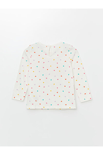 LC Waikiki Ecru Crew Neck Long Sleeve Printed Girl's T-Shirt