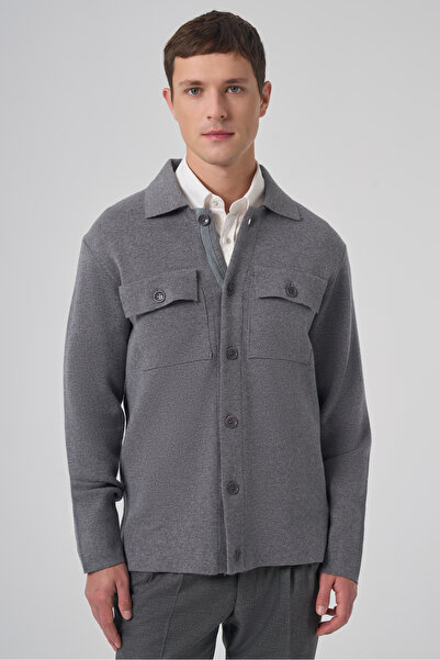 Morven Men's Gray Trendy Buttoned Cardigan with Flap Pockets