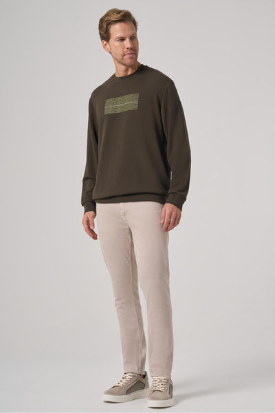 Morven Ανδρικό φούτερ με λαιμόκοψη χακί Trend με τύπωμα