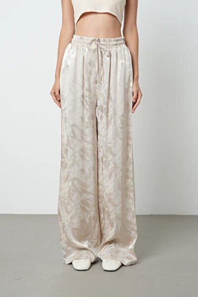 Ranasubaşı Ecru Color Elastic Wide Leg Women's Trousers - 45282