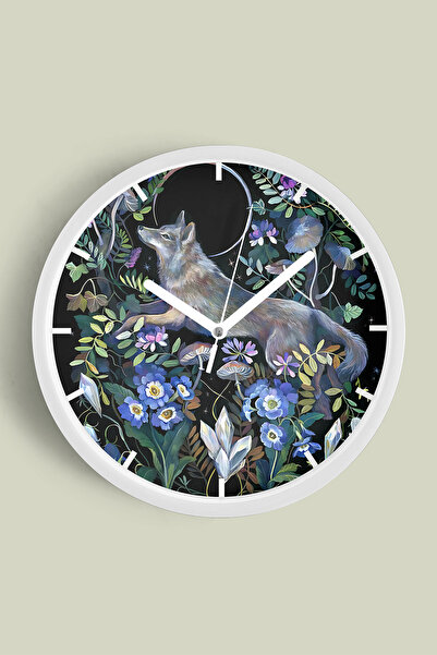 JHAAR Abstract Flower - Wolf Themed Modern Wall Clock - 42cm - White Case wit...