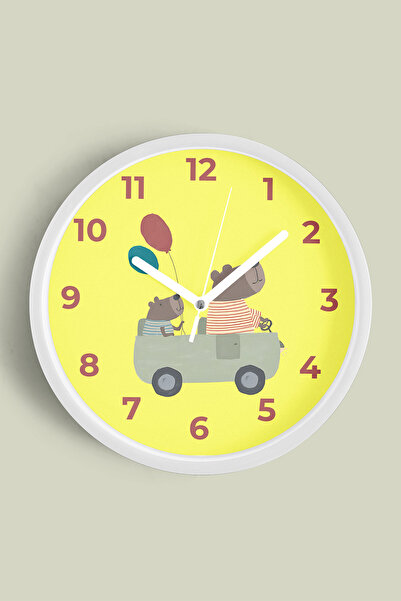 JHAAR Ceas de perete pentru camera copiilor cu urși drăguți care conduc mașin...