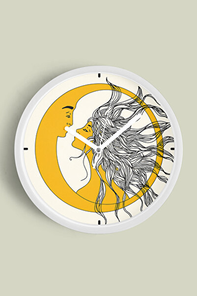 JHAAR Ceas de perete modern cu model Soare și Lună - 42cm - Carcasă albă cu s...