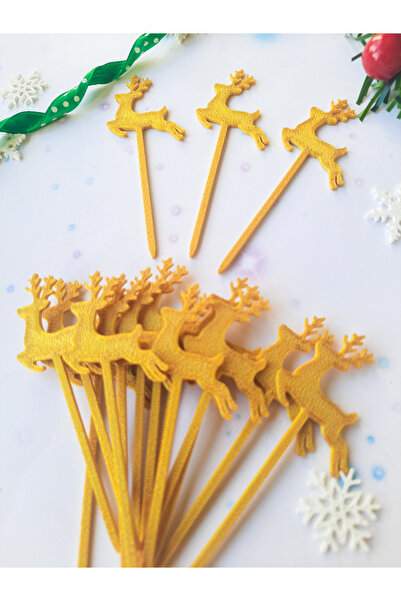 Atolye Doruk Deer Figure Christmas Cupcake Toothpick - New Year Toothpick Ornament - Table Decoration - Deer Cake Toothpick