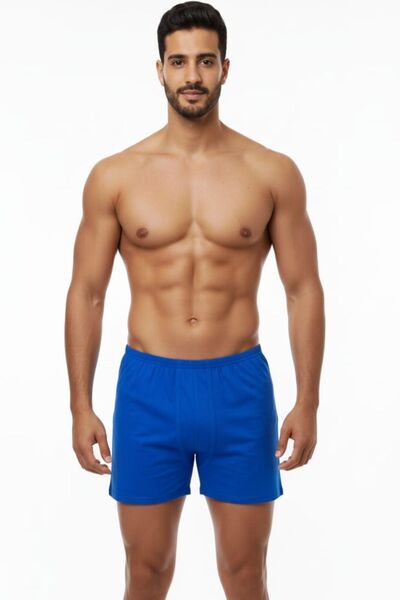 enmodaiçgiyim 5 Pieces Cobalt Blue 100% Cotton Comfortable Cut Men's Long Underwear Boxer