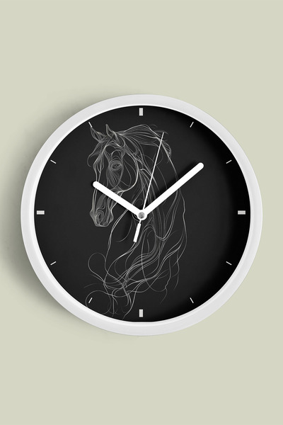 JHAAR Ceas de perete modern cu design abstract de cal - 35 cm - Carcasă albă ...