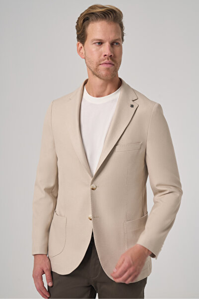 Morven Men's Beige Trend Slim Fit Mono Collar Jacket