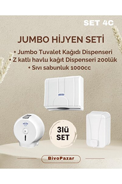 Palex 3 lü Jumbo Hijyen Seti Beyaz (Sıvı Sabunluk+Jumbo Tuvalet Kağıdı Dispen...