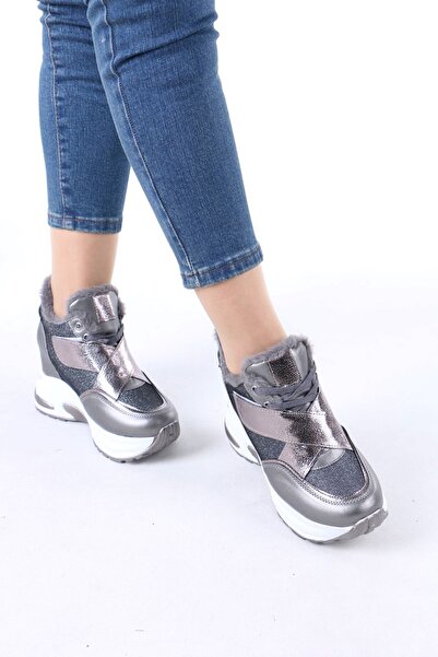 sefayol Leroy Gray Velcro Lace-Up Hidden Heel Sneakers