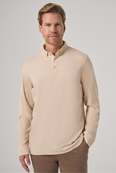 Morven Men's Beige Trend Polo Neck Rayon Sweatshirt