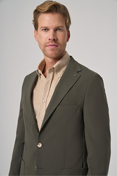 Morven Men's Khaki Trend Slim Fit Mono Collar Jacket