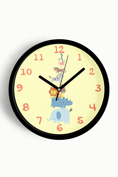 JHAAR ساعة حائط لغرفة الأطفال بتصميم حيوانات لطيفة وحديثة - 30 سم - هيكل أسود...
