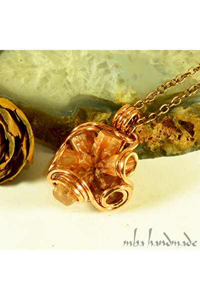 mba handmade jewelry Handmade Pure Copper Necklace with Aragonite Crystal - Single Product