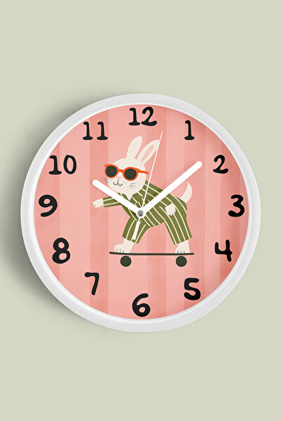 JHAAR Ceas de perete modern pentru camera copiilor cu iepuraș drăguț care fac...