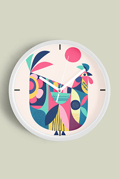 JHAAR Ceas de perete modern cu model de cocoș colorat - 30 cm - Carcasă albă ...