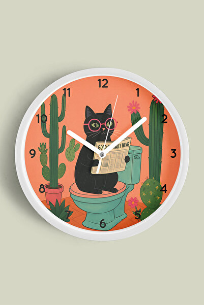 JHAAR ساعة حائط بتصميم عصري على شكل قطة - 30 سم - هيكل أبيض مع زجاج أمامي - آ...