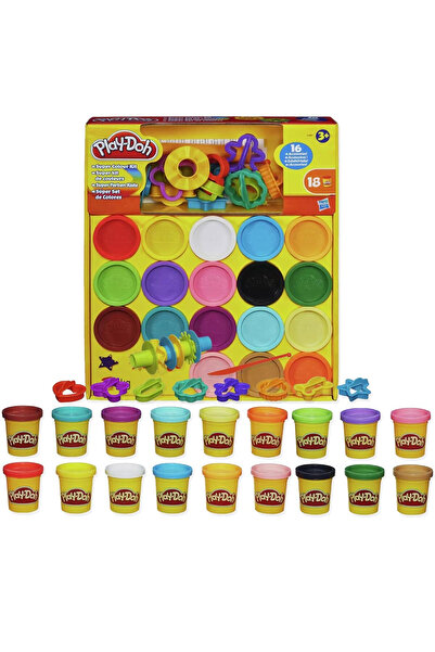 Hasbro Set Multicreativ Play-Doh Super Rainbow Color, 18 Cutii Plastilina + 16 Accesorii pentru copii
