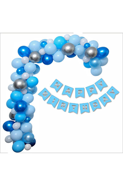 ZENVİVA Navy Blue, Blue, Silver Balloon-Banner Set