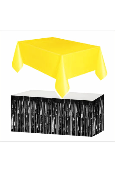 ZENVİVA Yellow Tablecloth, Black Table Skirt, 2 Black Backdrops