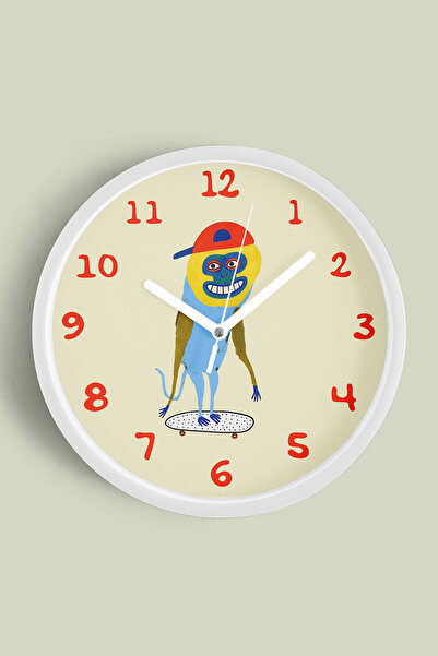 JHAAR Ceas de perete pentru camera copiilor cu artistul maimuță pe skateboard...