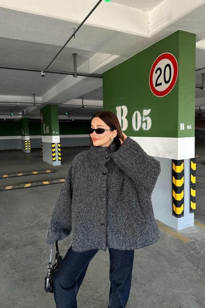 mylove Keçe Tüylü Dikiş Detay Ceket Antrasit